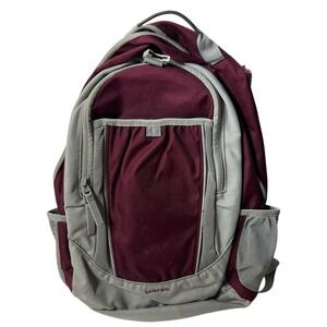 Lands End Kids‎ Backpack School Hiking Travel Gray Purple Canvas Bottle Pockets